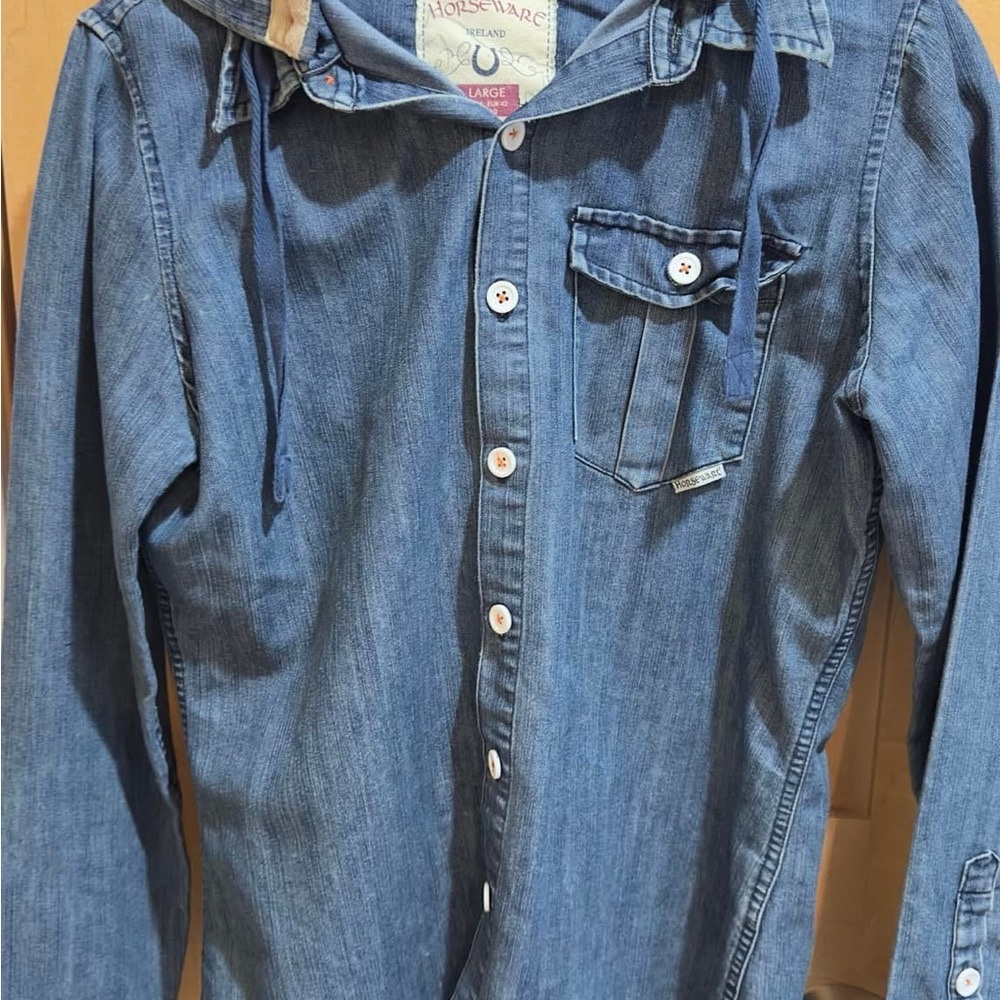 Women’s Horseware Ireland Denim Button Down “Shacket” Large EUC